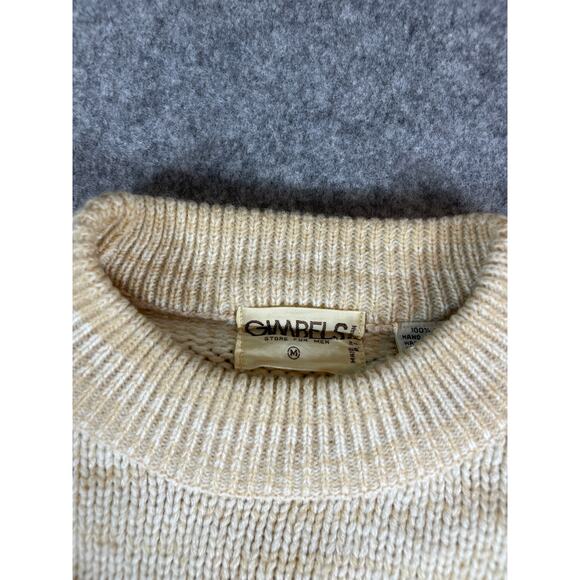 VTG Gimbels Geometric Fair Isle Pullover Sweater Mens Medium Beige Cable Knit - Picture 4 of 8
